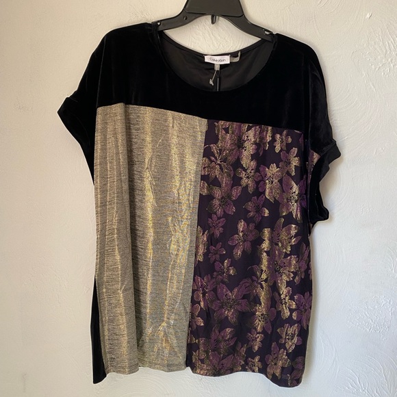 Calvin Klein Tops - Calvin Klein Velvet Metallic Combo Blouse 1x NWT